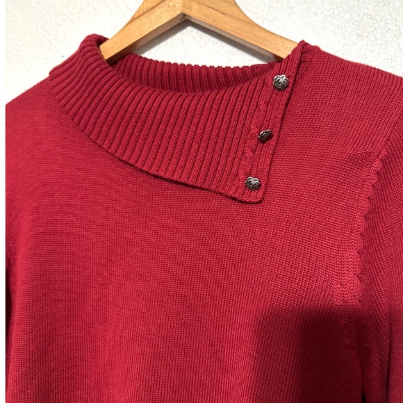 Christopher Banks Red Asymmetrical Cowl Neck Button Detail Sweater Women's Sz L - Picture 3 of 7